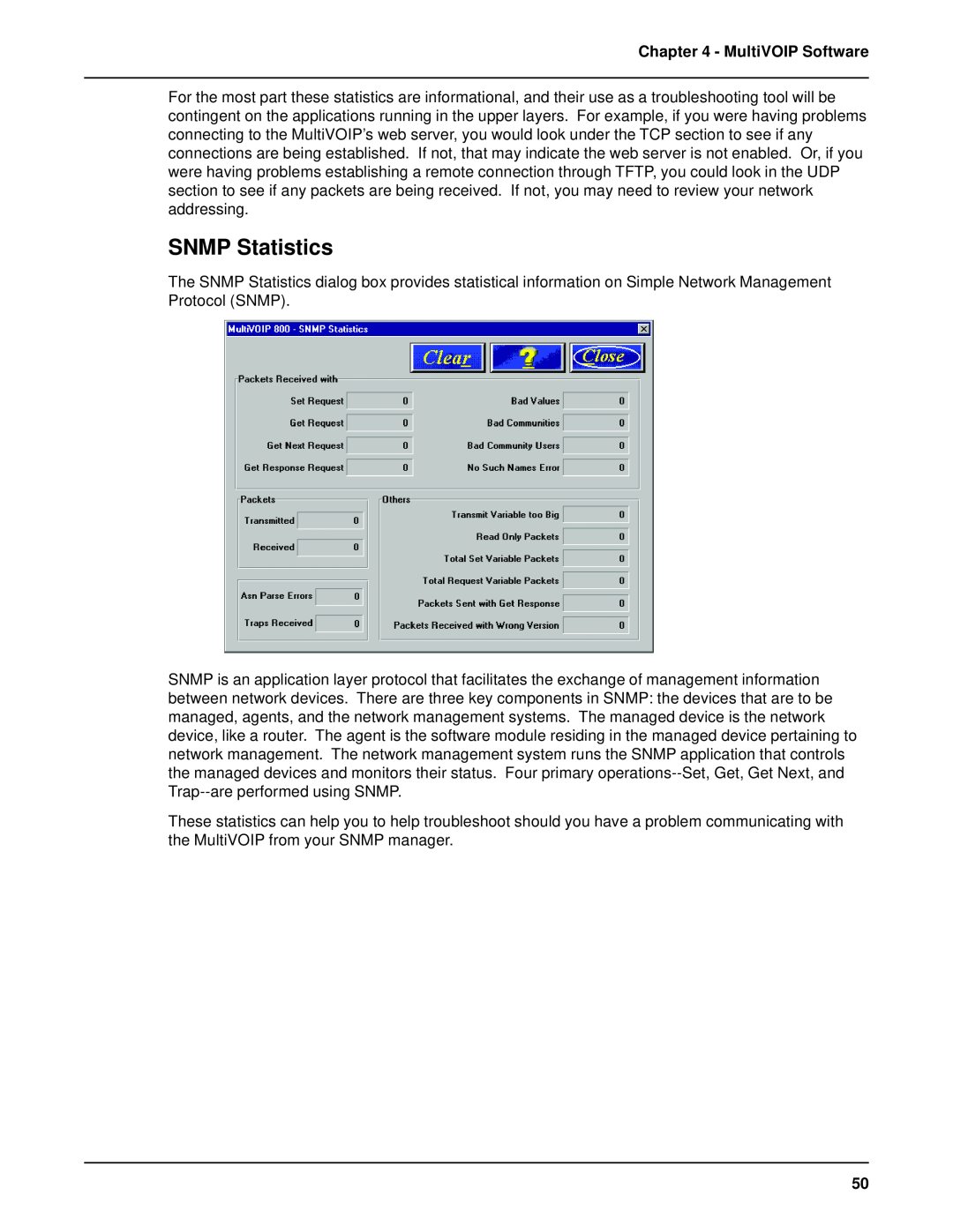 Multi-Tech Systems MVP 800 manual SNMP Statistics, MultiVOIP Software 
