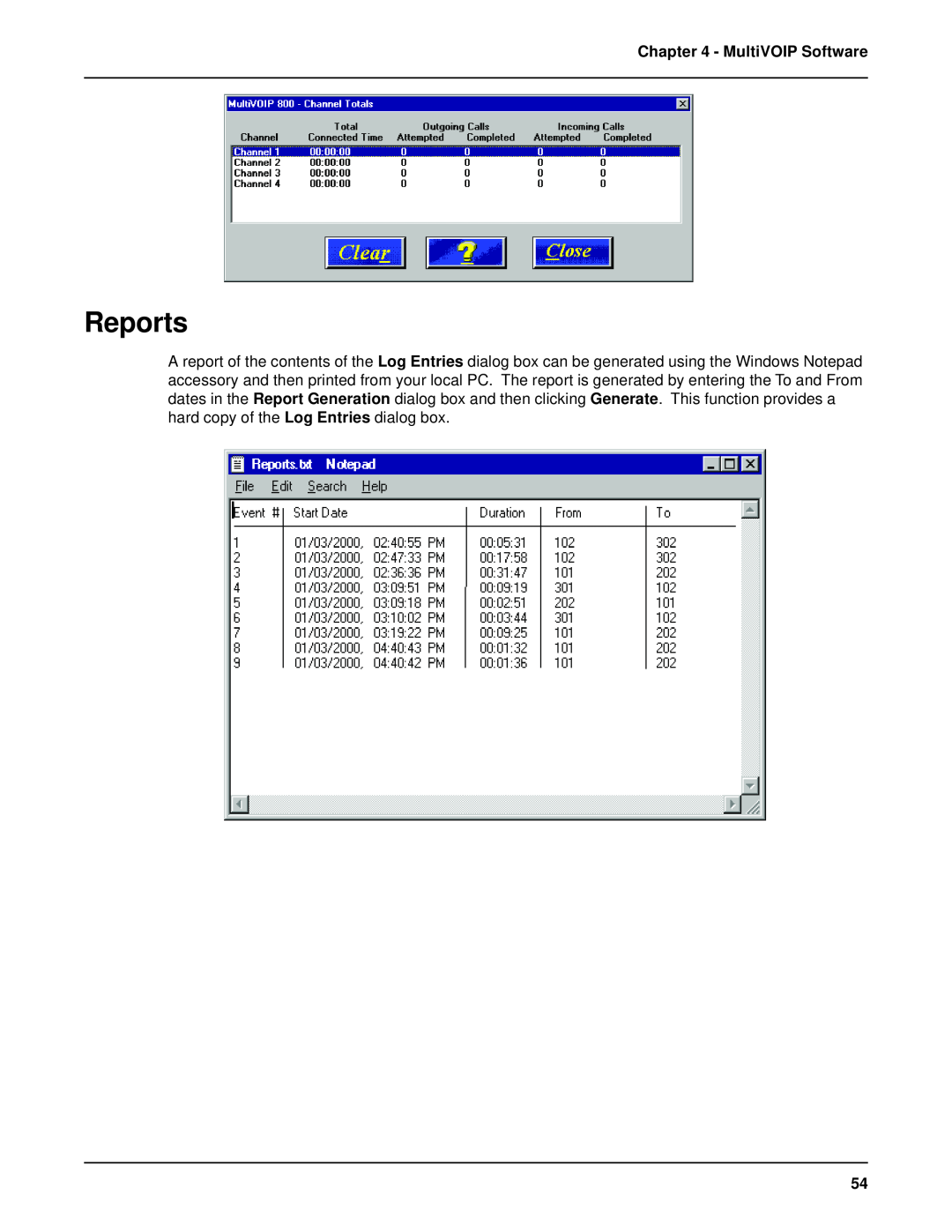 Multi-Tech Systems MVP 800 manual Reports, MultiVOIP Software 