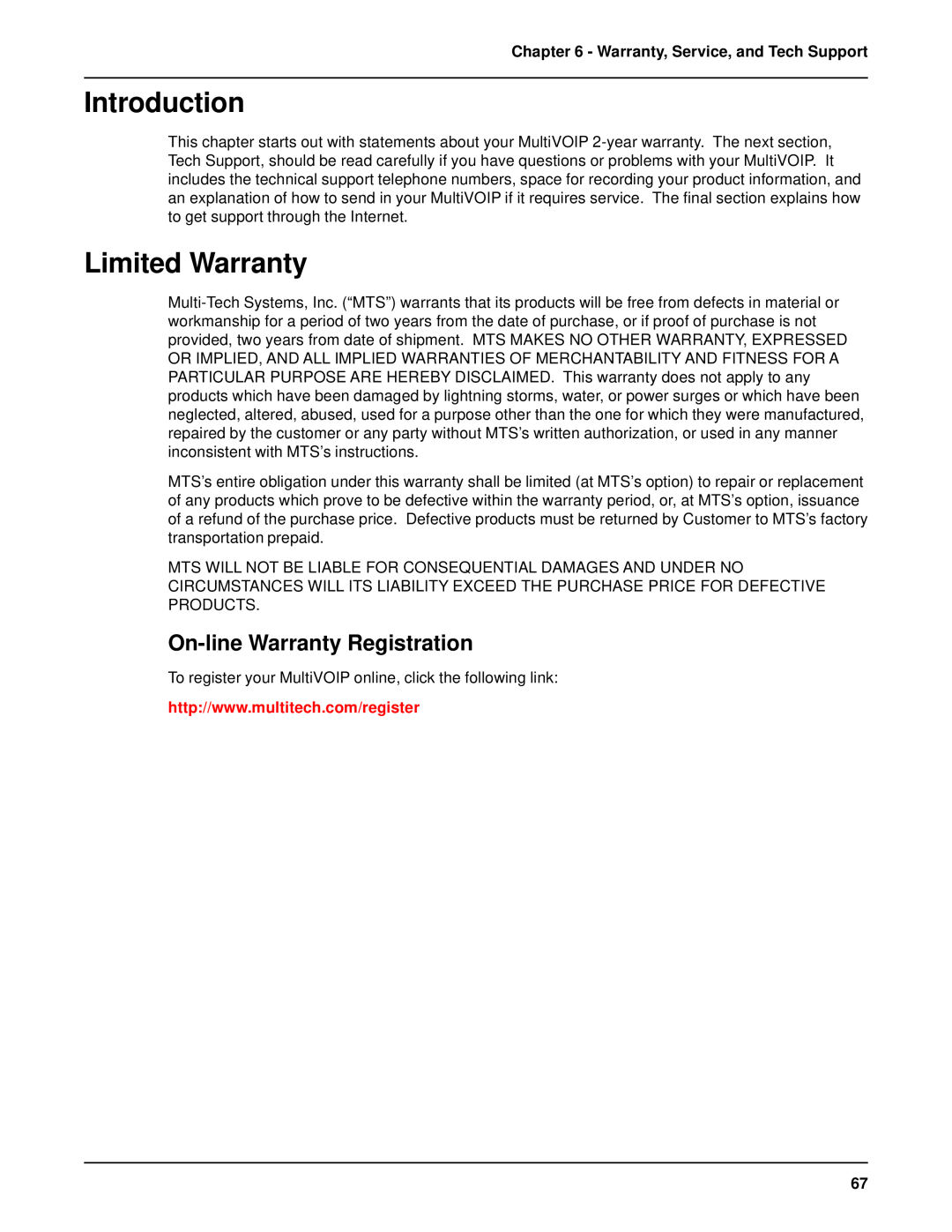 Multi-Tech Systems MVP 800 manual Limited Warranty, On-line Warranty Registration, Introduction 