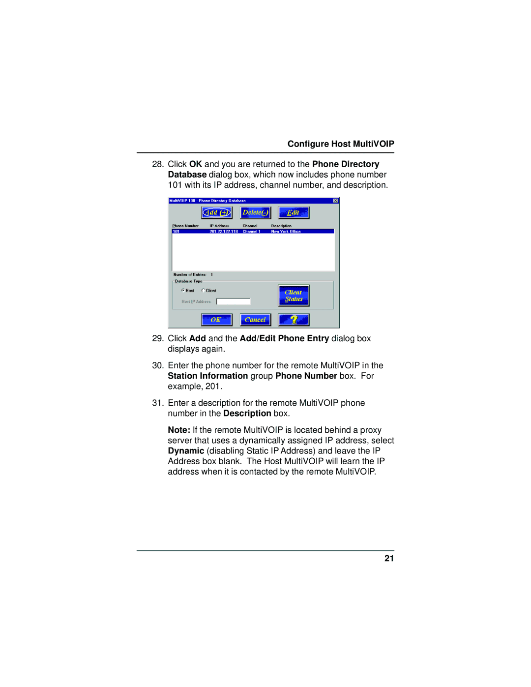 Multi-Tech Systems MVP110 quick start Configure Host MultiVOIP 