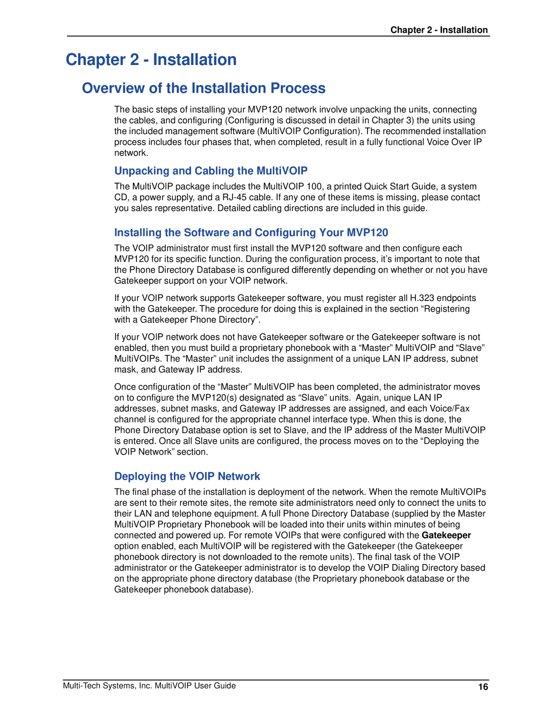 Multi-Tech Systems MVP120 manual Overview of the Installation Process, Unpacking and Cabling the MultiVOIP 