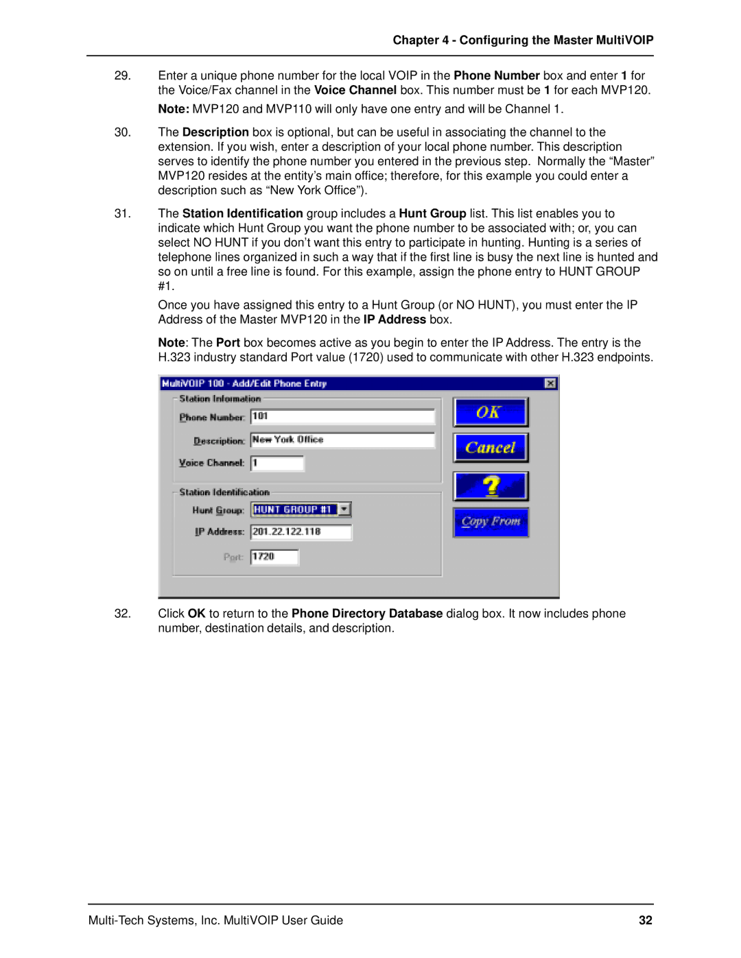 Multi-Tech Systems MVP120 manual Configuring the Master MultiVOIP 