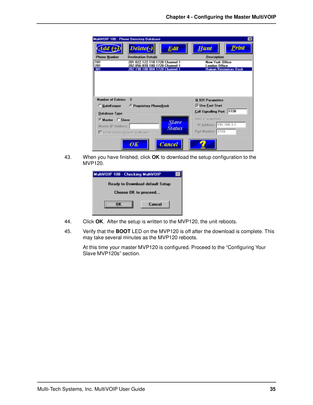 Multi-Tech Systems MVP120 manual Configuring the Master MultiVOIP 