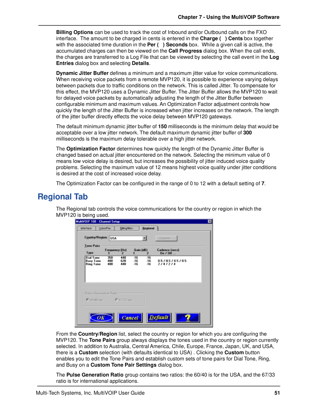 Multi-Tech Systems MVP120 manual Regional Tab 