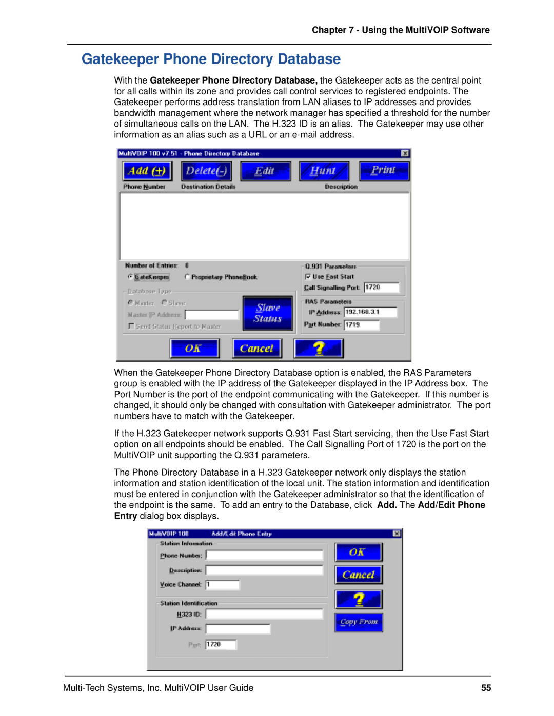 Multi-Tech Systems MVP120 manual Gatekeeper Phone Directory Database 