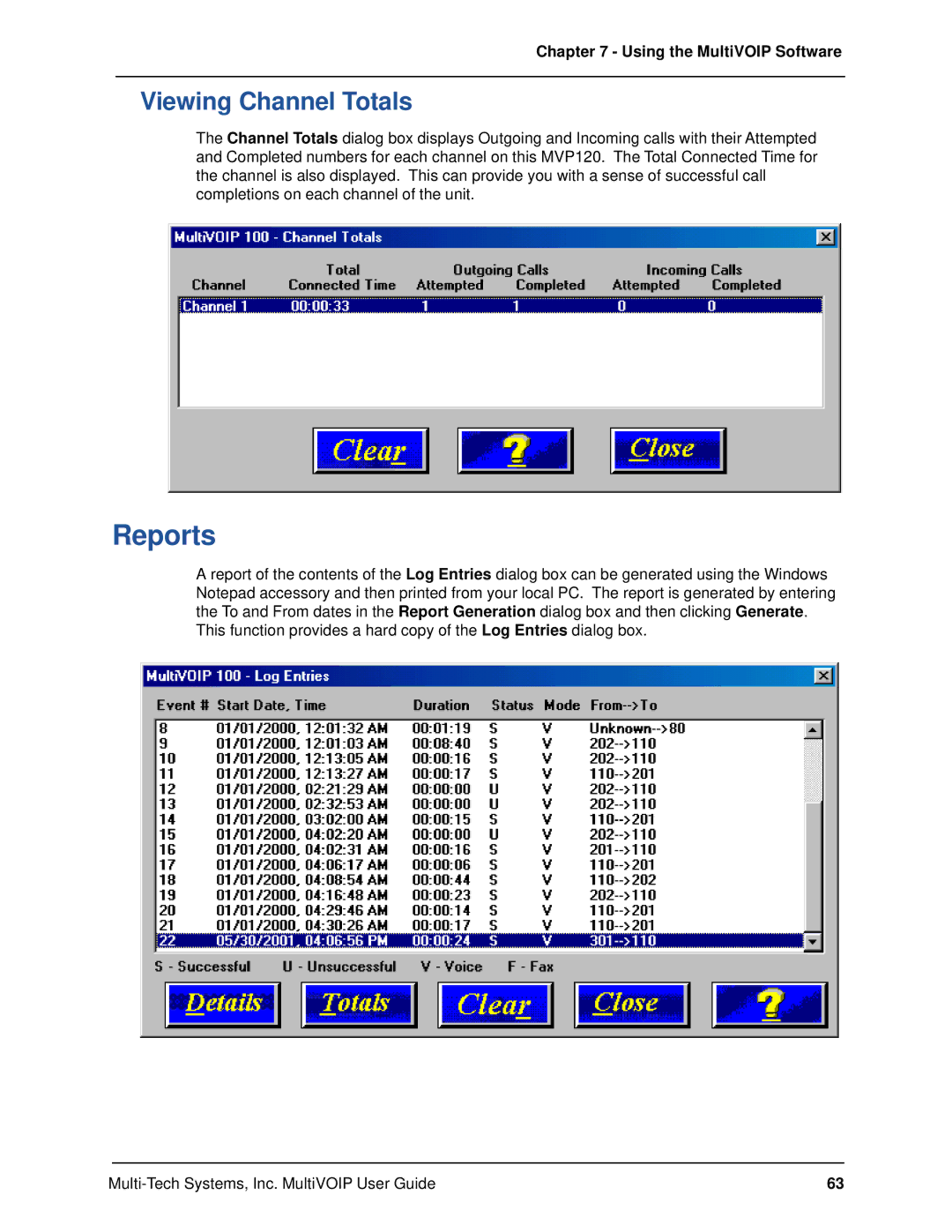 Multi-Tech Systems MVP120 manual Reports, Viewing Channel Totals 