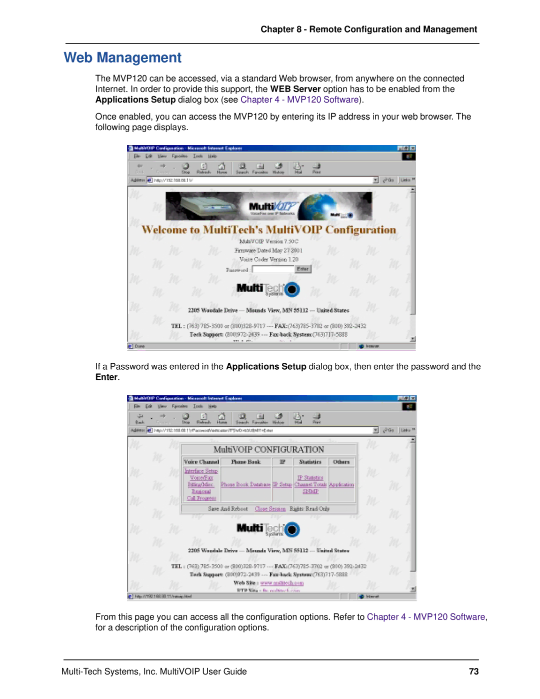 Multi-Tech Systems MVP120 manual Web Management 