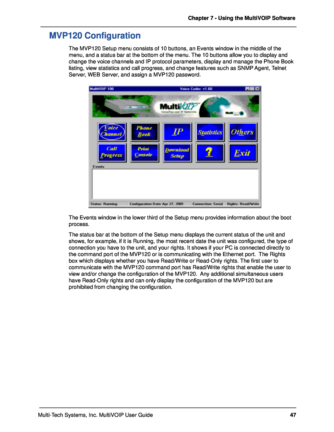 Multi-Tech Systems manual MVP120 Configuration, Using the MultiVOIP Software 