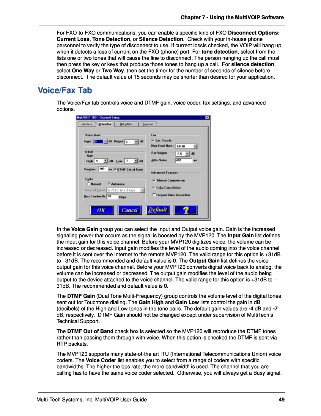 Multi-Tech Systems MVP120 manual Voice/Fax Tab, Using the MultiVOIP Software 