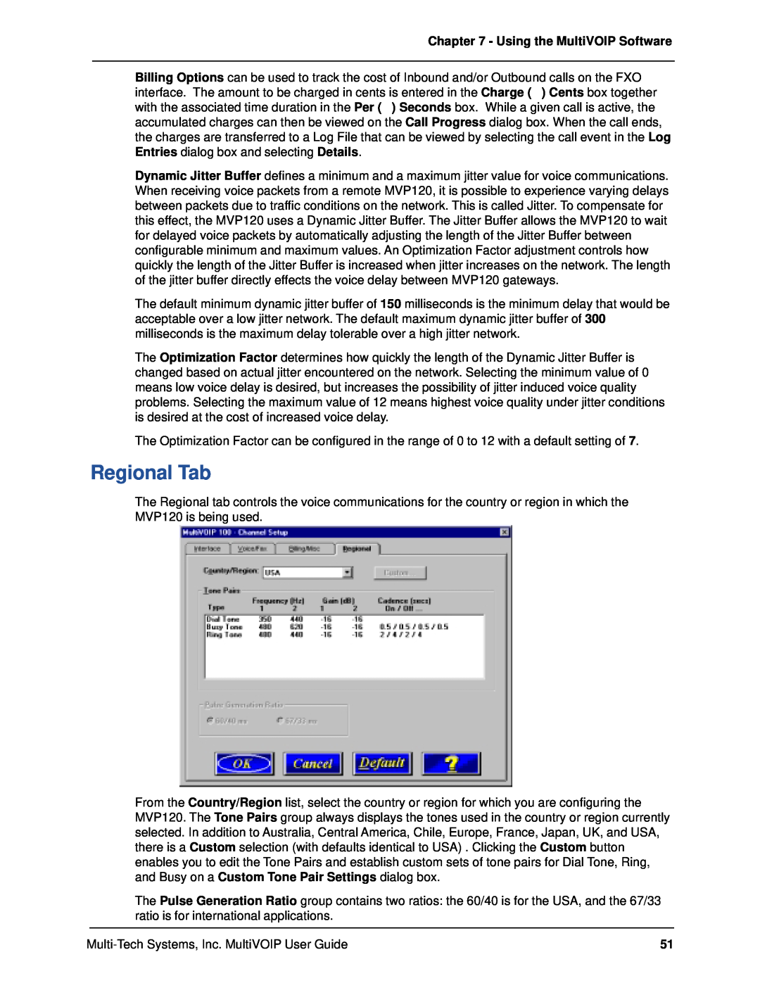 Multi-Tech Systems MVP120 manual Regional Tab, Using the MultiVOIP Software 
