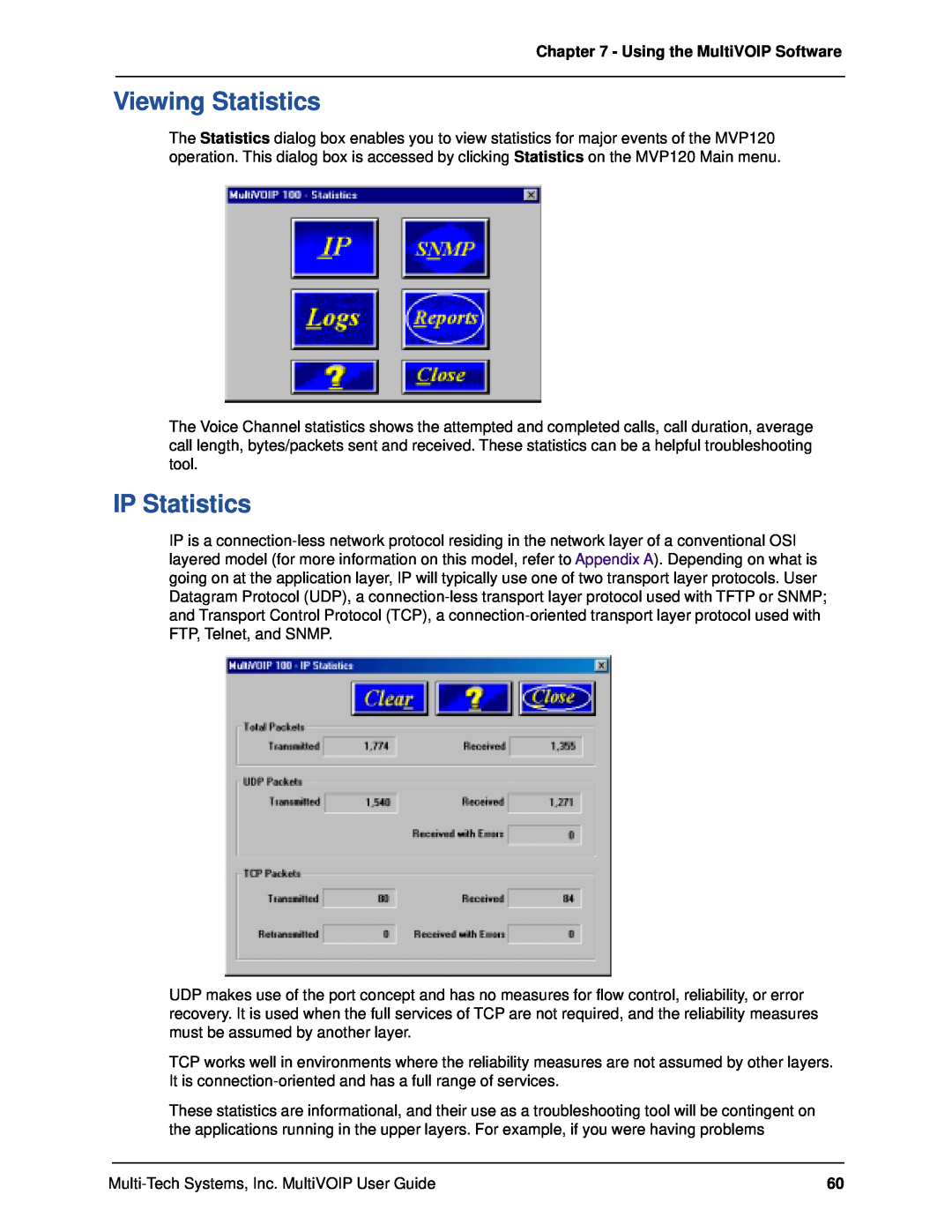 Multi-Tech Systems MVP120 manual Viewing Statistics, IP Statistics, Using the MultiVOIP Software 