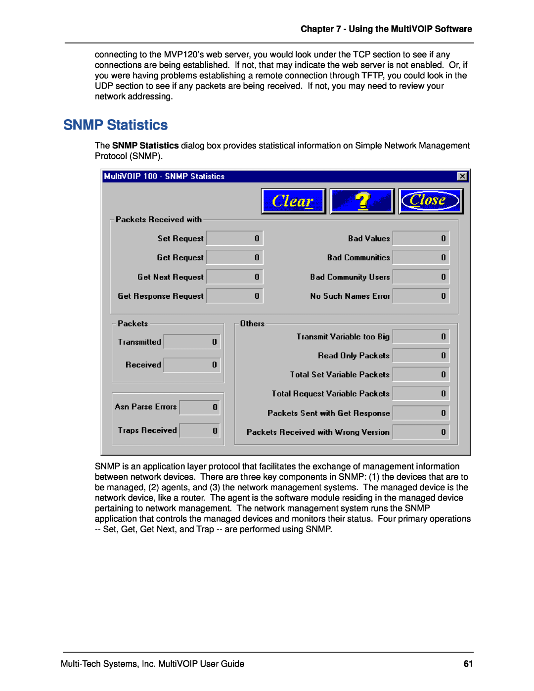 Multi-Tech Systems MVP120 manual SNMP Statistics, Using the MultiVOIP Software 