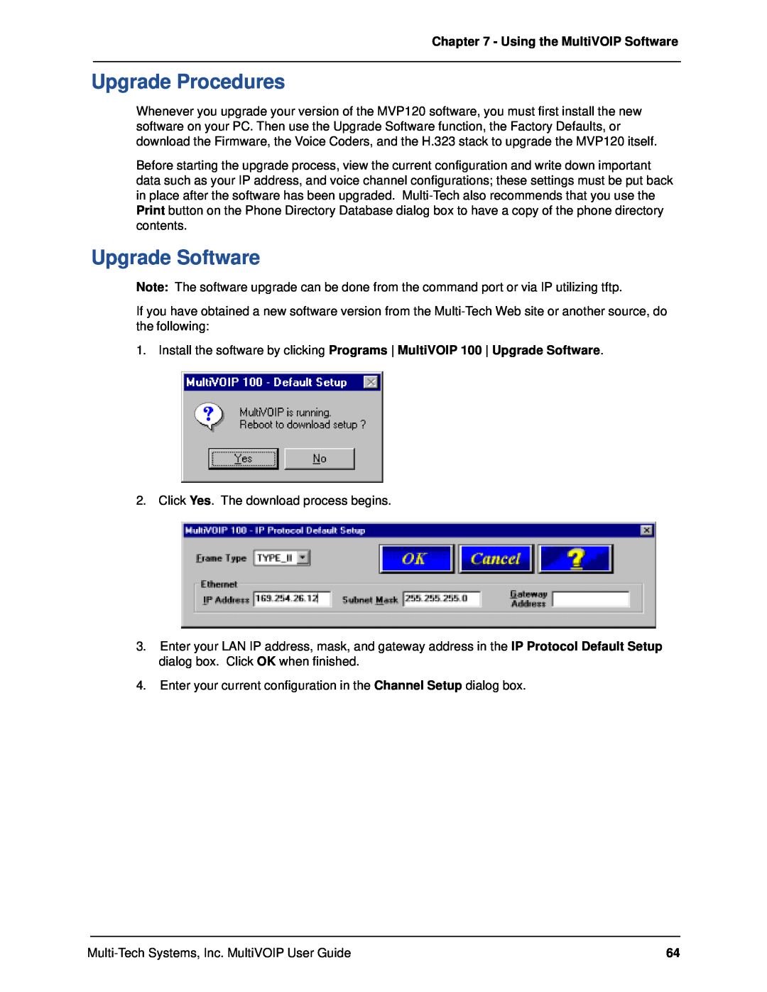 Multi-Tech Systems MVP120 manual Upgrade Procedures, Upgrade Software, Using the MultiVOIP Software 