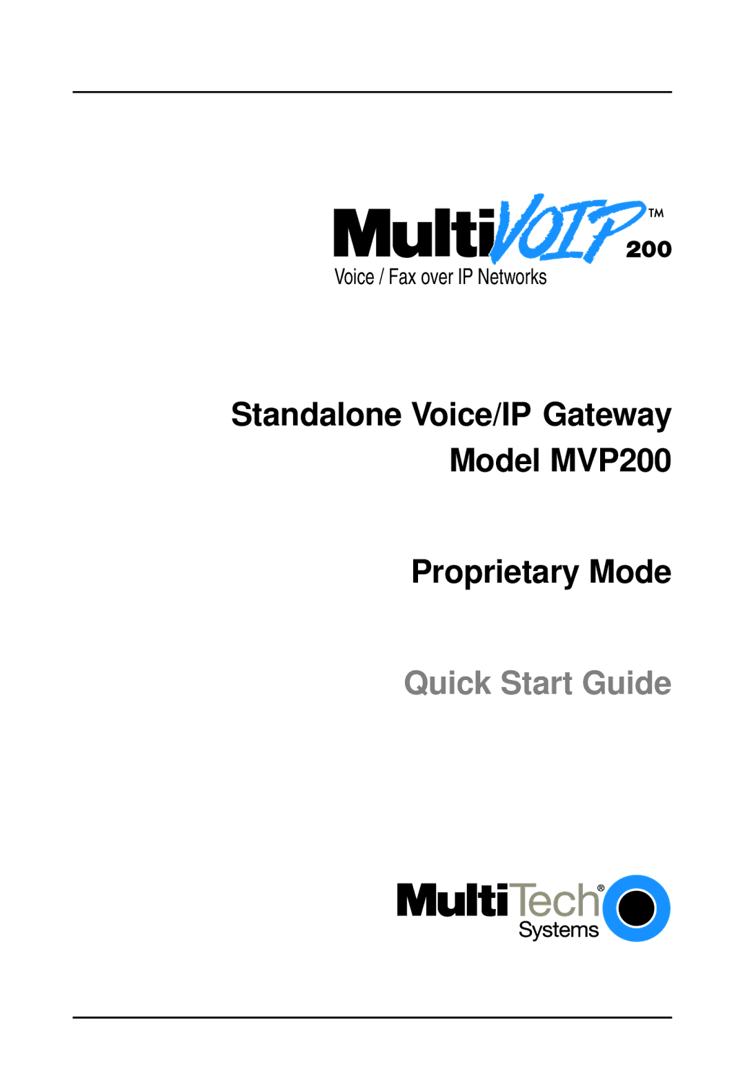 Multi-Tech Systems MVP200 quick start Quick Start Guide 