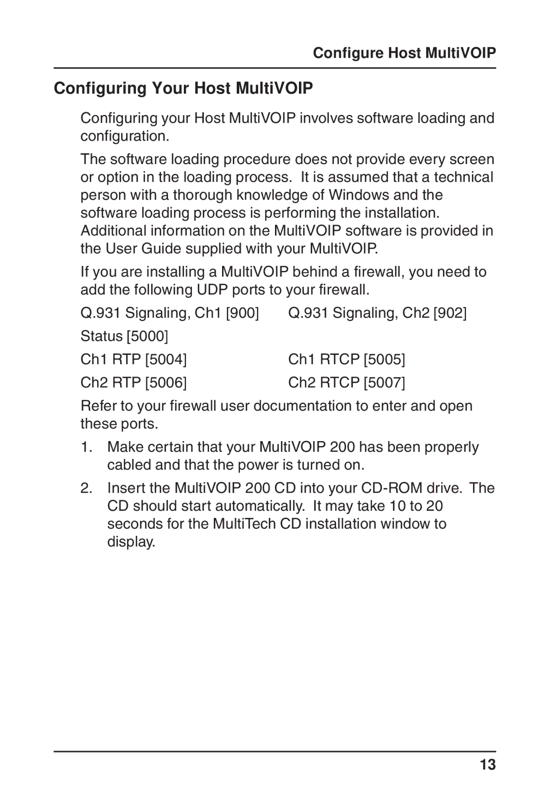 Multi-Tech Systems MVP200 quick start Configuring Your Host MultiVOIP 