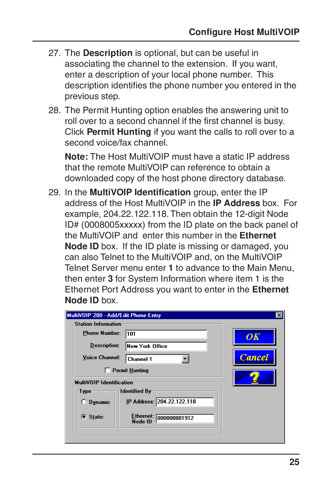 Multi-Tech Systems MVP200 quick start Configure Host MultiVOIP 