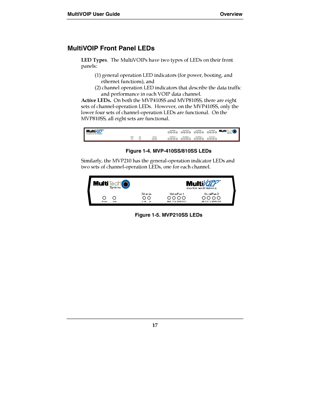 Multi-Tech Systems MVP210-SS manual MultiVOIP Front Panel LEDs, MVP-410SS/810SS LEDs 