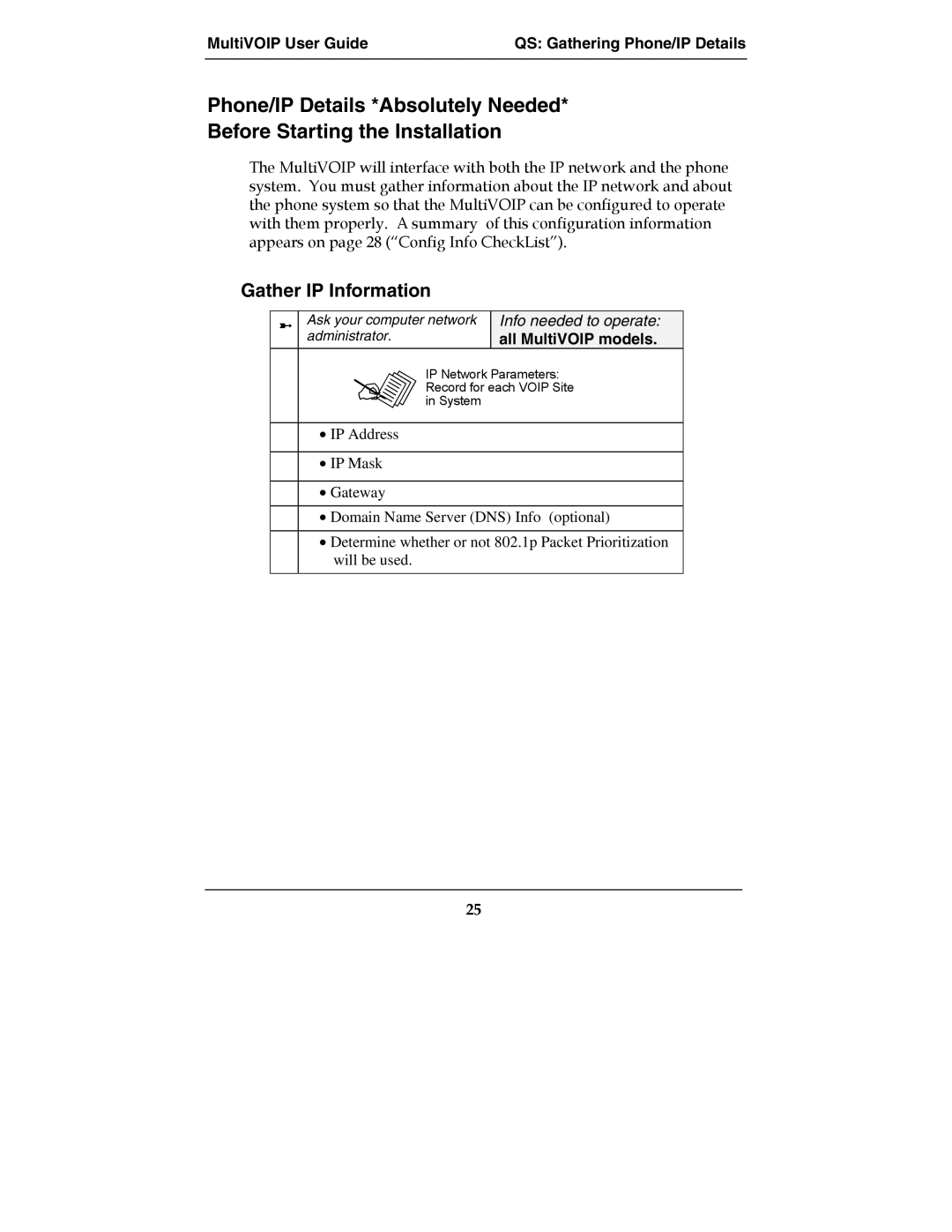 Multi-Tech Systems MVP210-SS manual Gather IP Information 