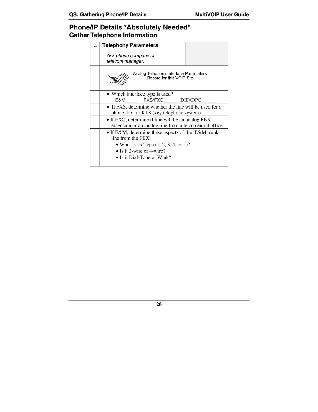 Multi-Tech Systems MVP210-SS manual Phone/IP Details *Absolutely Needed, Gather Telephone Information 