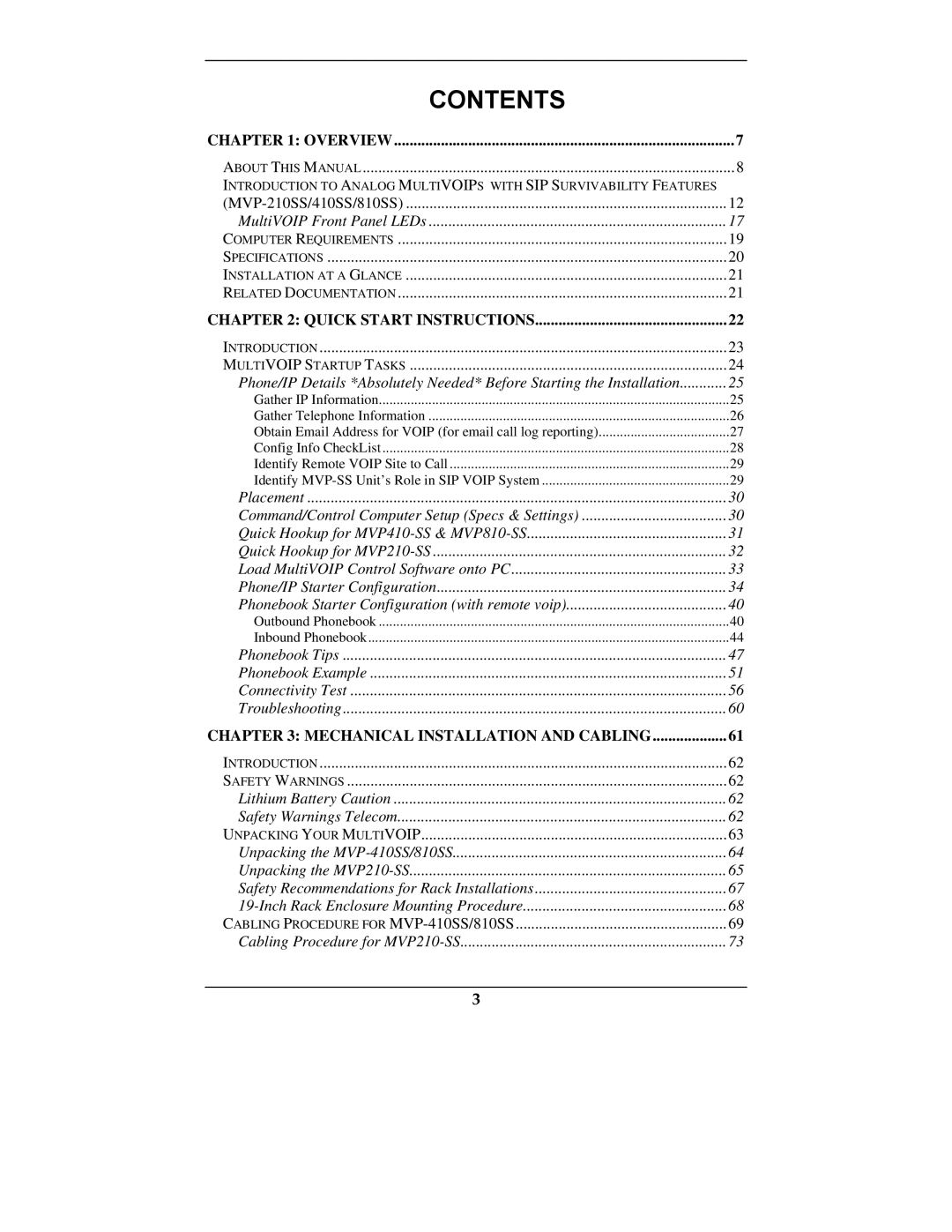 Multi-Tech Systems MVP210-SS manual Contents 