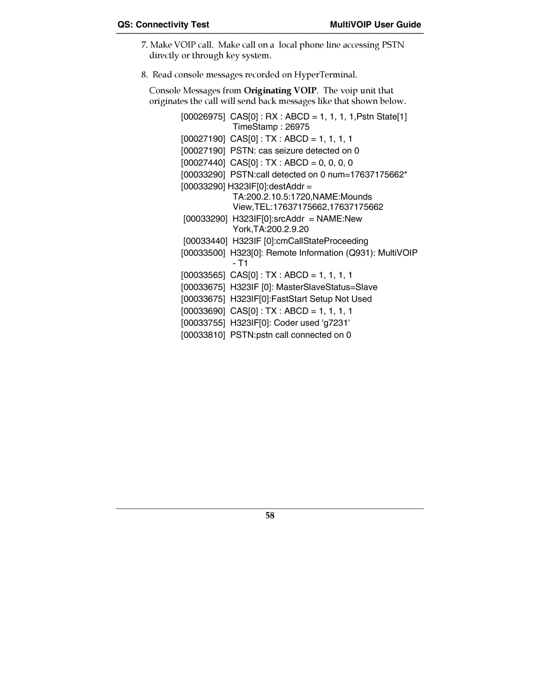 Multi-Tech Systems MVP210-SS manual QS Connectivity Test MultiVOIP User Guide 