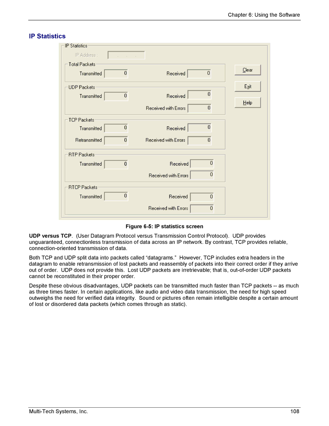 Multi-Tech Systems MVP210/410/810-SS, MVP210/410/810-FX manual IP Statistics, IP statistics screen 