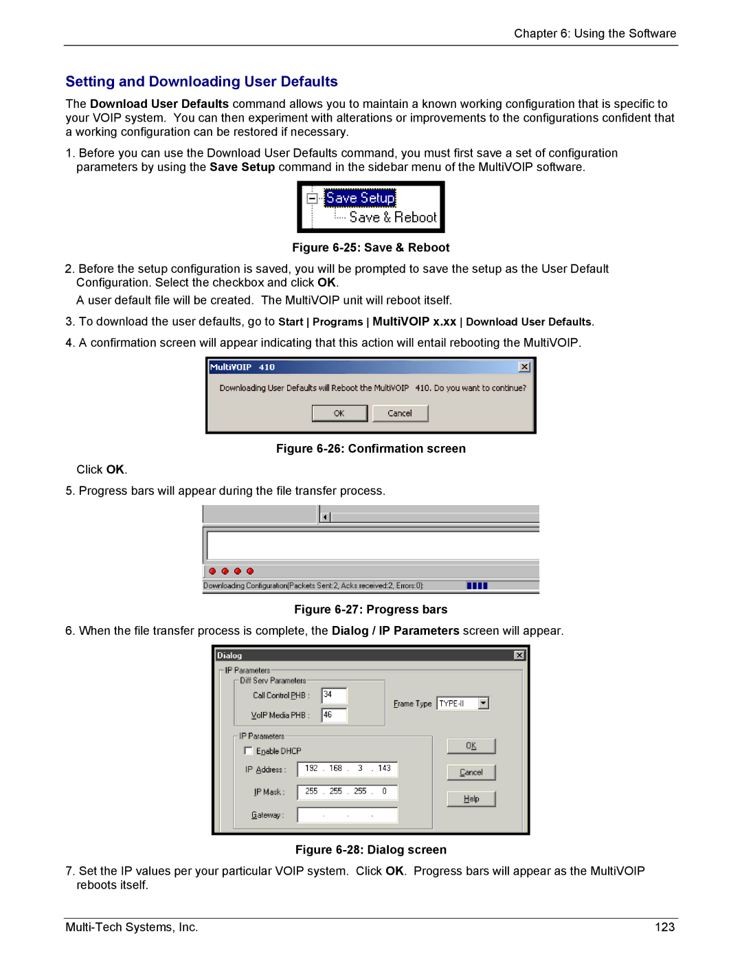 Multi-Tech Systems MVP210/410/810-SS, MVP210/410/810-FX manual Setting and Downloading User Defaults, Save & Reboot 