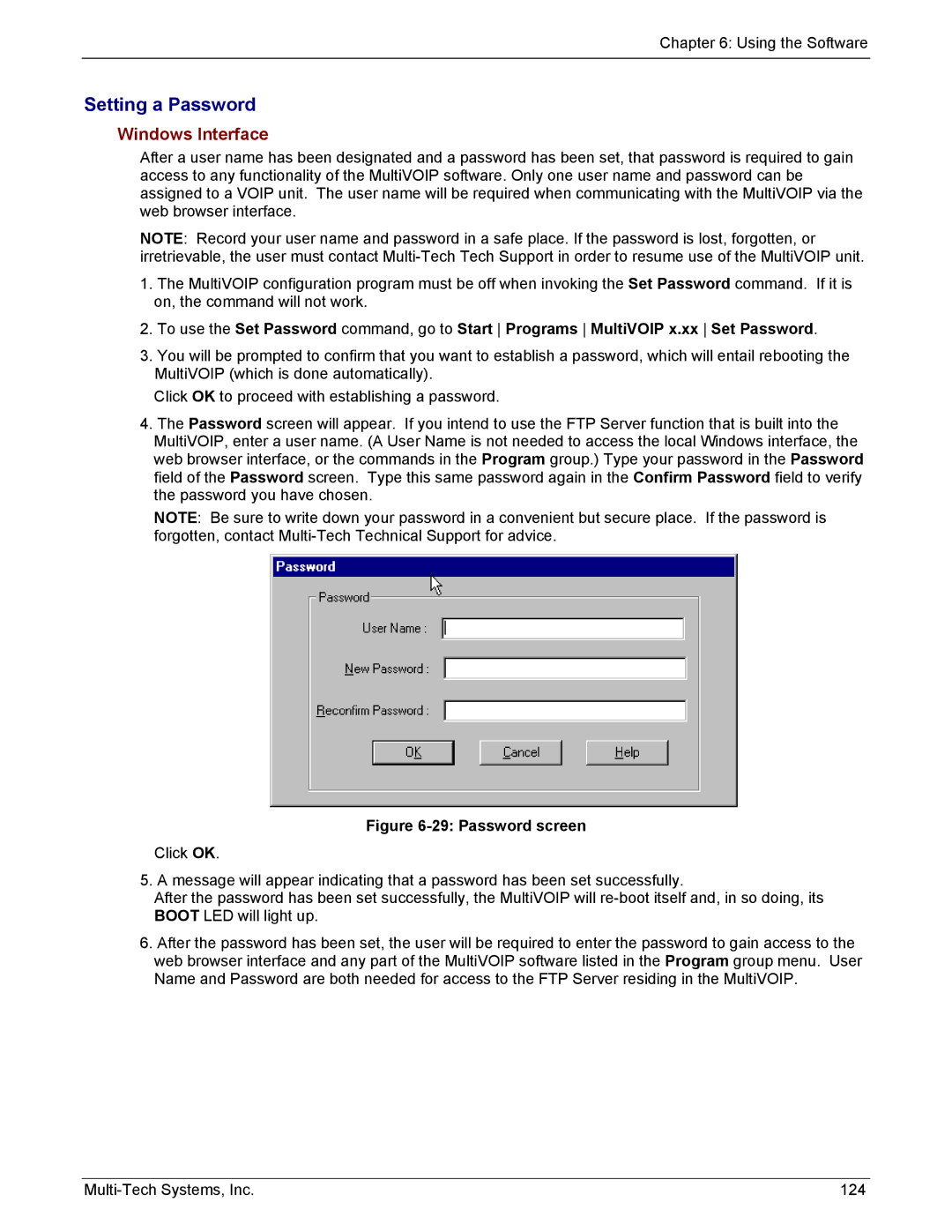 Multi-Tech Systems MVP210/410/810-SS, MVP210/410/810-FX manual Setting a Password, Windows Interface 