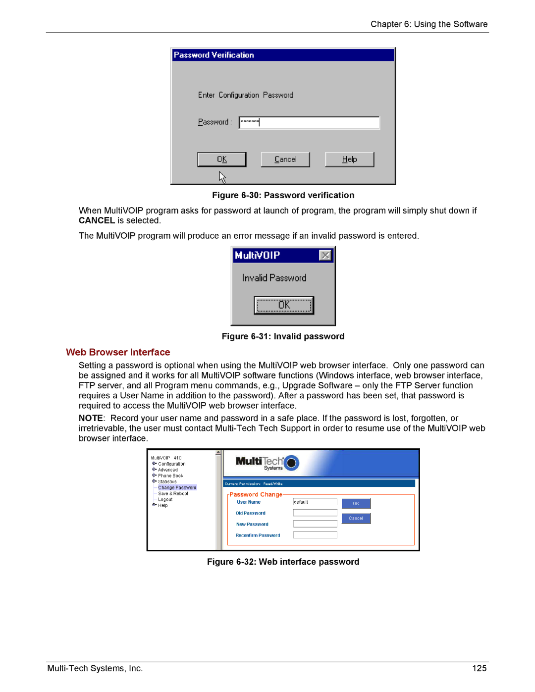 Multi-Tech Systems MVP210/410/810-FX, MVP210/410/810-SS manual Web Browser Interface, Password verification 