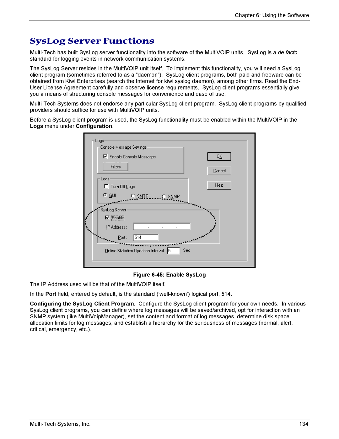 Multi-Tech Systems MVP210/410/810-FX, MVP210/410/810-SS manual SysLog Server Functions, Enable SysLog 