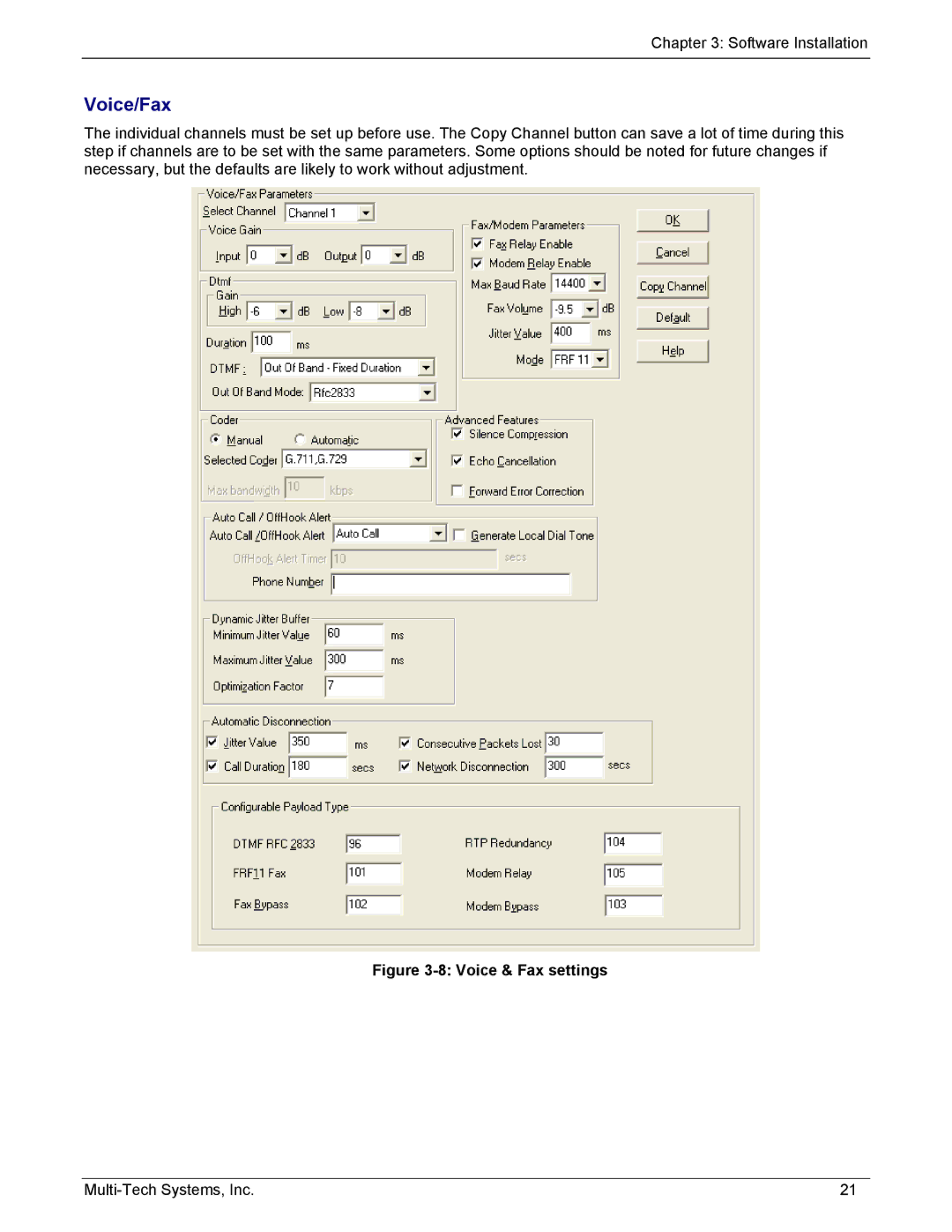 Multi-Tech Systems MVP210/410/810-SS, MVP210/410/810-FX manual Voice/Fax, Voice & Fax settings 