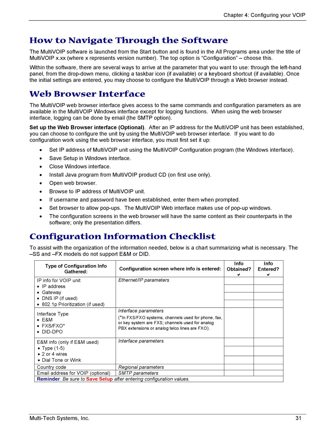 Multi-Tech Systems MVP210/410/810-SS, MVP210/410/810-FX How to Navigate Through the Software, Web Browser Interface 