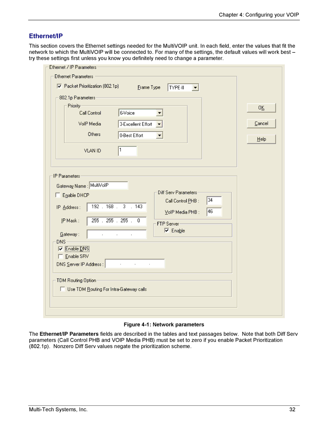 Multi-Tech Systems MVP210/410/810-FX, MVP210/410/810-SS manual Network parameters 