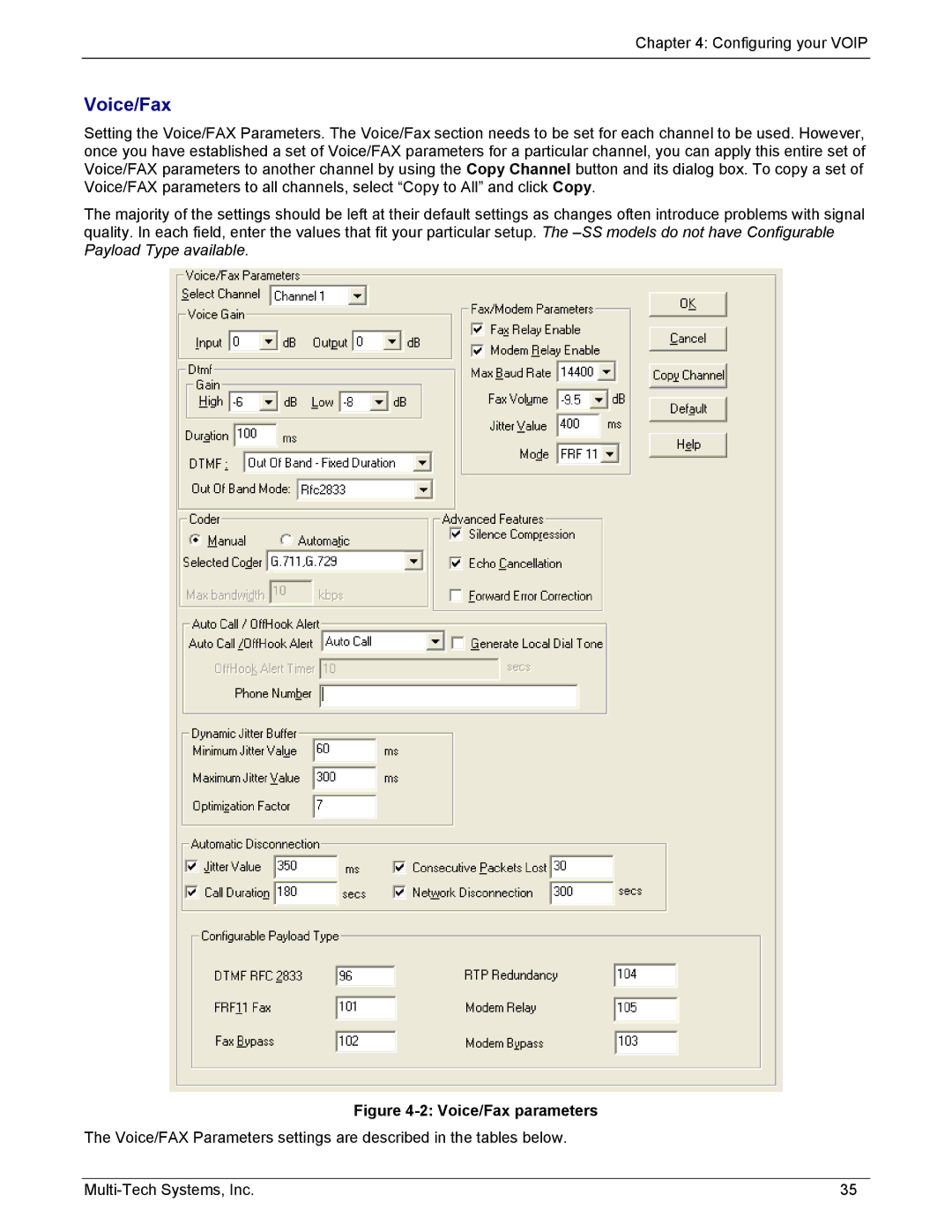 Multi-Tech Systems MVP210/410/810-FX, MVP210/410/810-SS manual Voice/Fax parameters 