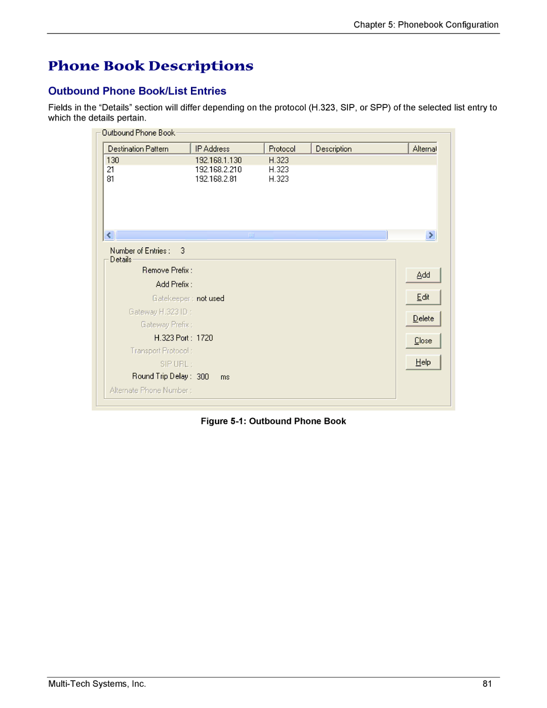 Multi-Tech Systems MVP210/410/810-SS, MVP210/410/810-FX manual Phone Book Descriptions, Outbound Phone Book/List Entries 