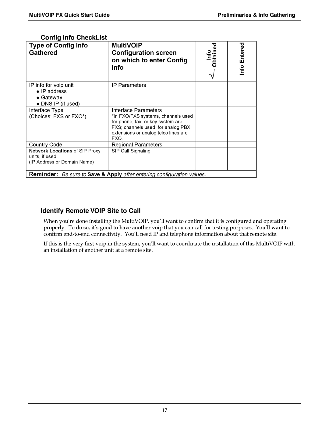 Multi-Tech Systems MVPFX2-2 manual Identify Remote Voip Site to Call 