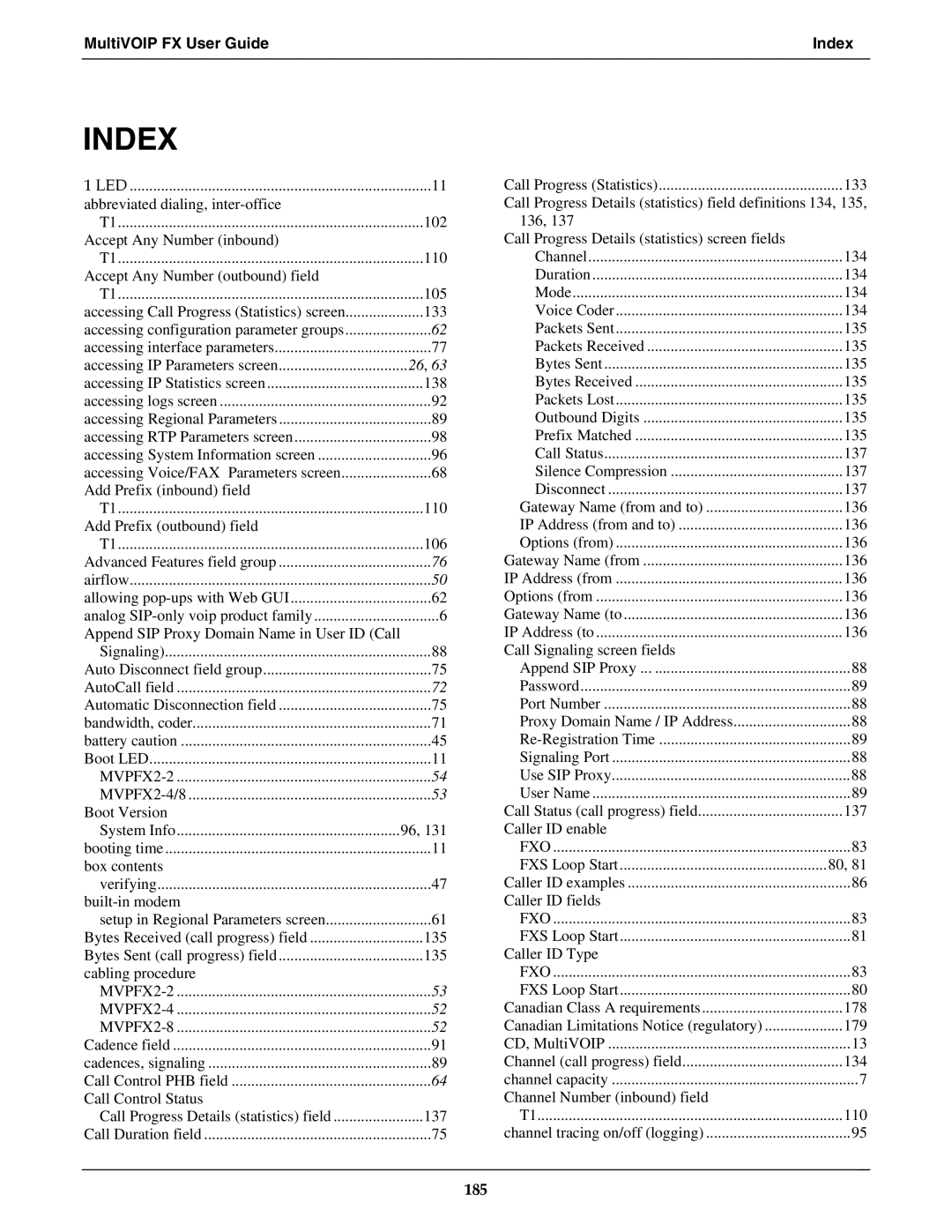 Multi-Tech Systems MVPFX2-2 manual MultiVOIP FX User Guide Index 