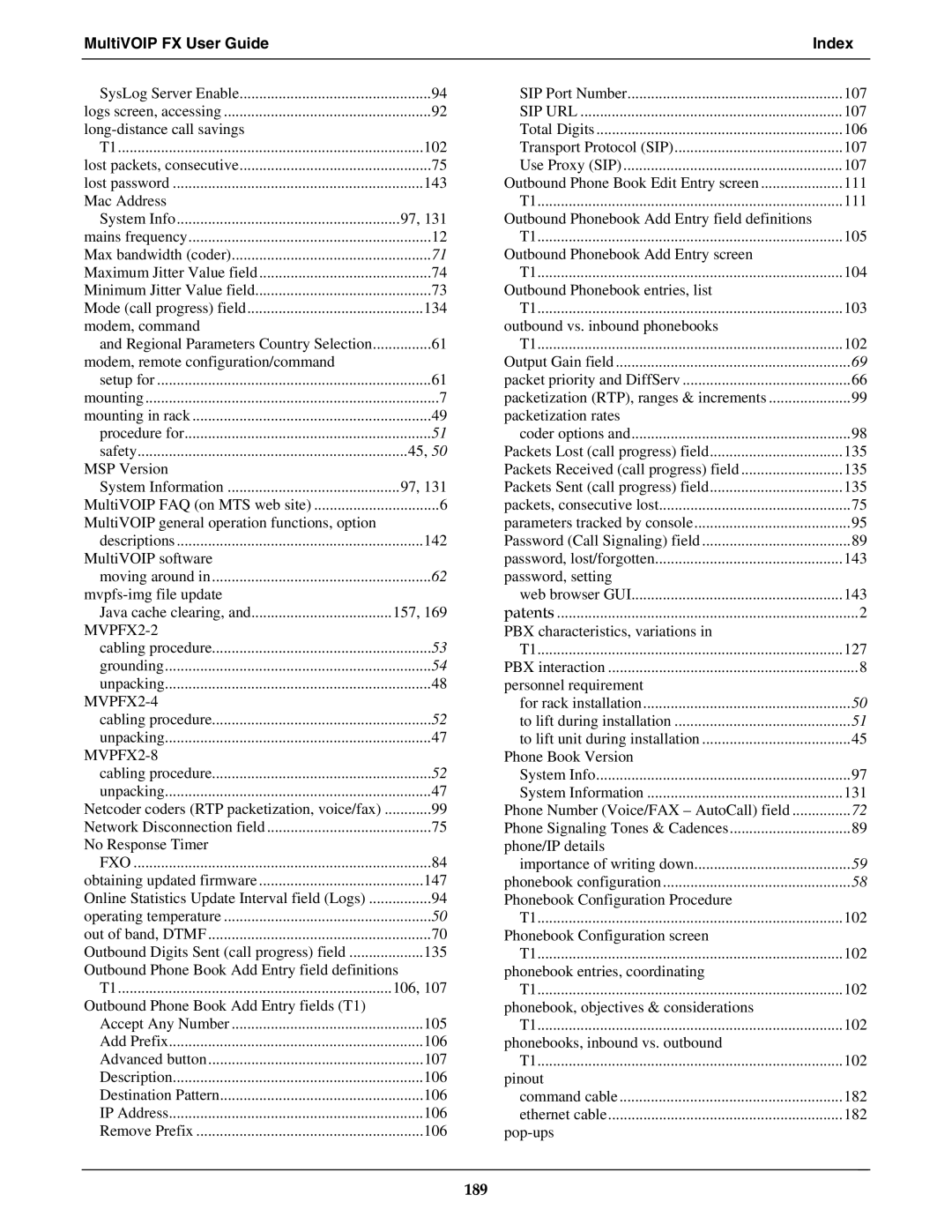 Multi-Tech Systems MVPFX2-2 manual 189 