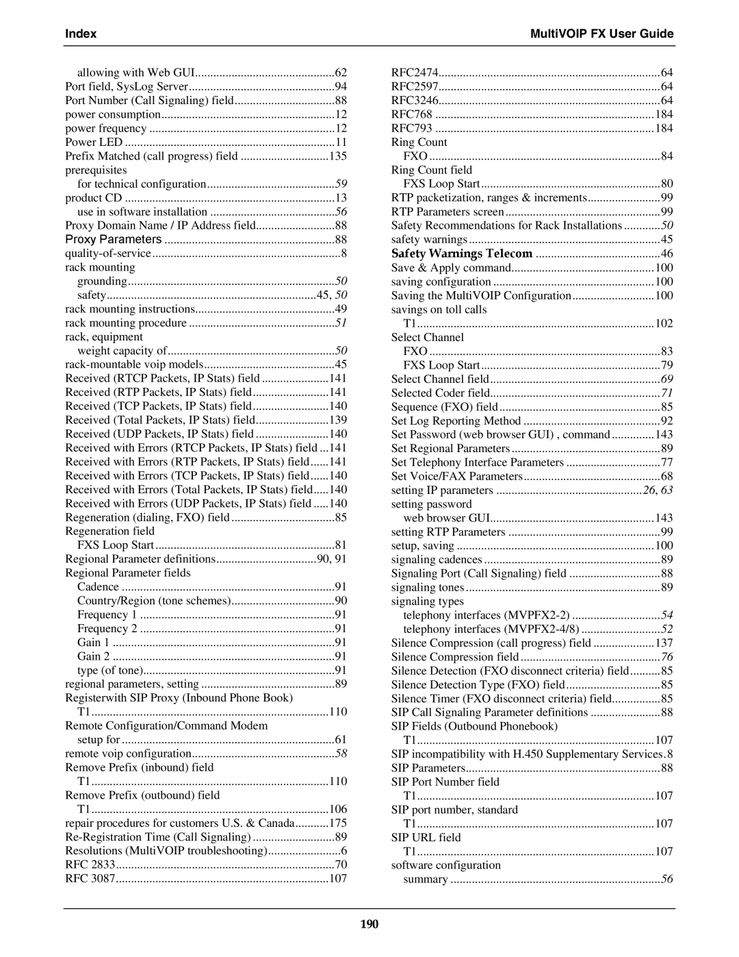 Multi-Tech Systems MVPFX2-2 manual 190 