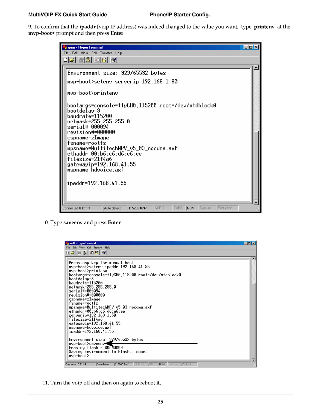 Multi-Tech Systems MVPFX2-2 manual Printenv at 