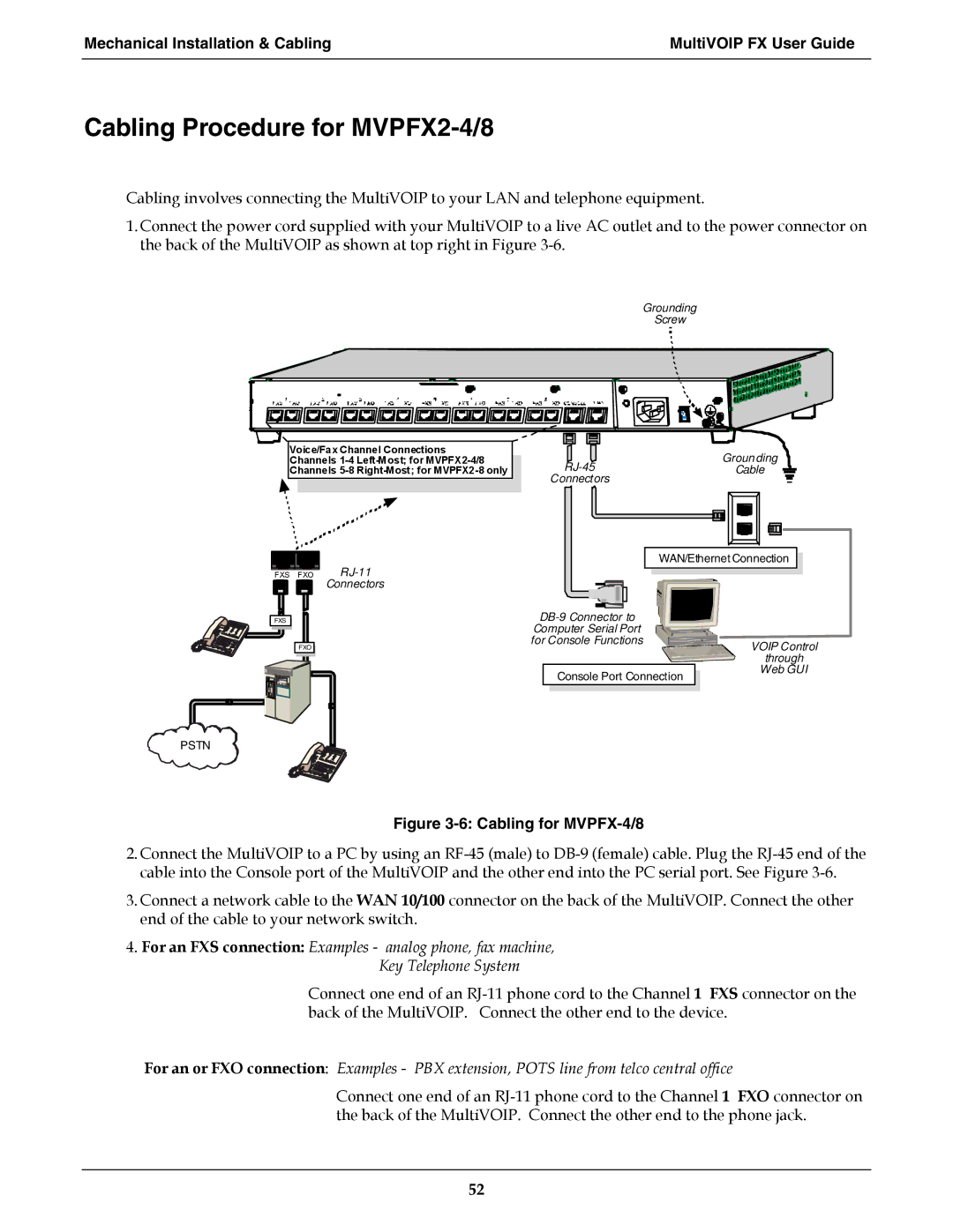 Multi-Tech Systems MVPFX2-2 manual Cabling Procedure for MVPFX2-4/8, Cabling for MVPFX-4/8 