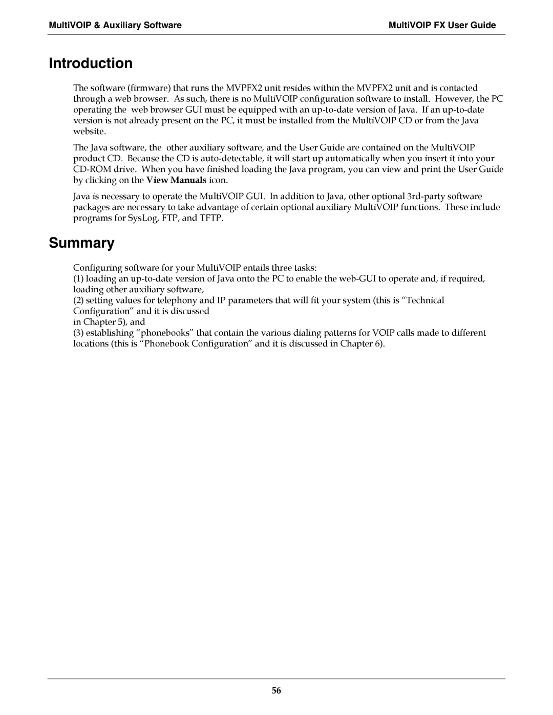 Multi-Tech Systems MVPFX2-2 manual Summary, MultiVOIP & Auxiliary Software MultiVOIP FX User Guide 