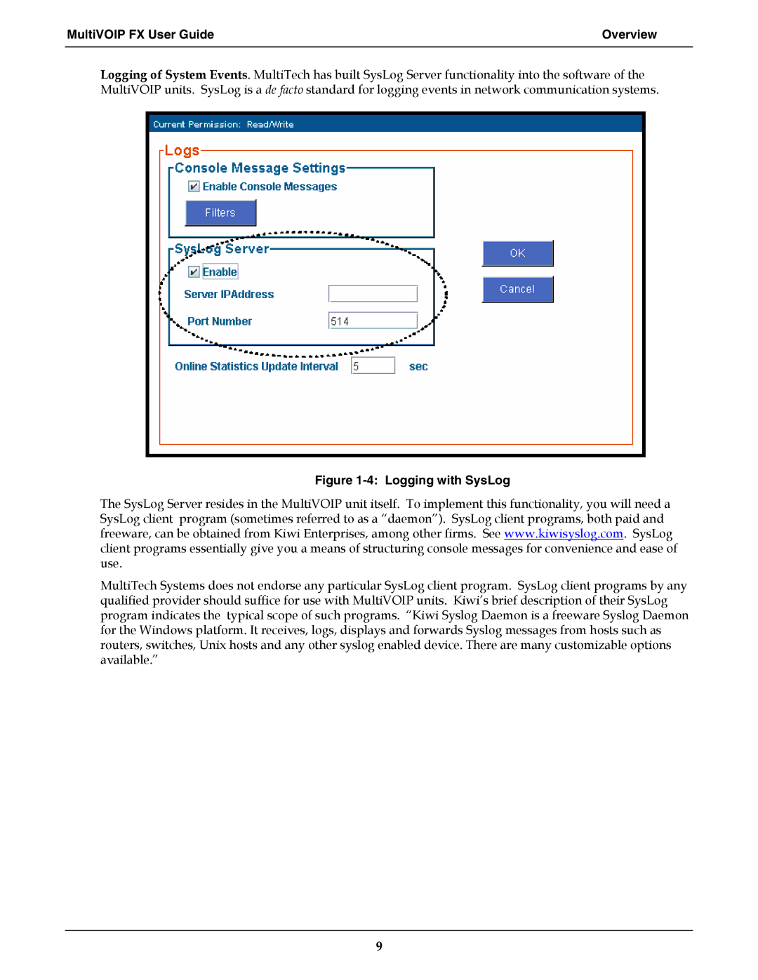 Multi-Tech Systems MVPFX2-2 manual Logging with SysLog 