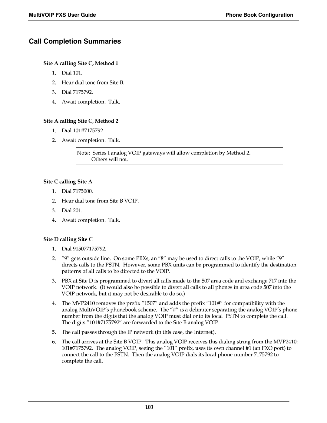 Multi-Tech Systems MVPFXS-24, MVPFXS-8, MVPFXS-16 manual Call Completion Summaries, Site D calling Site C 