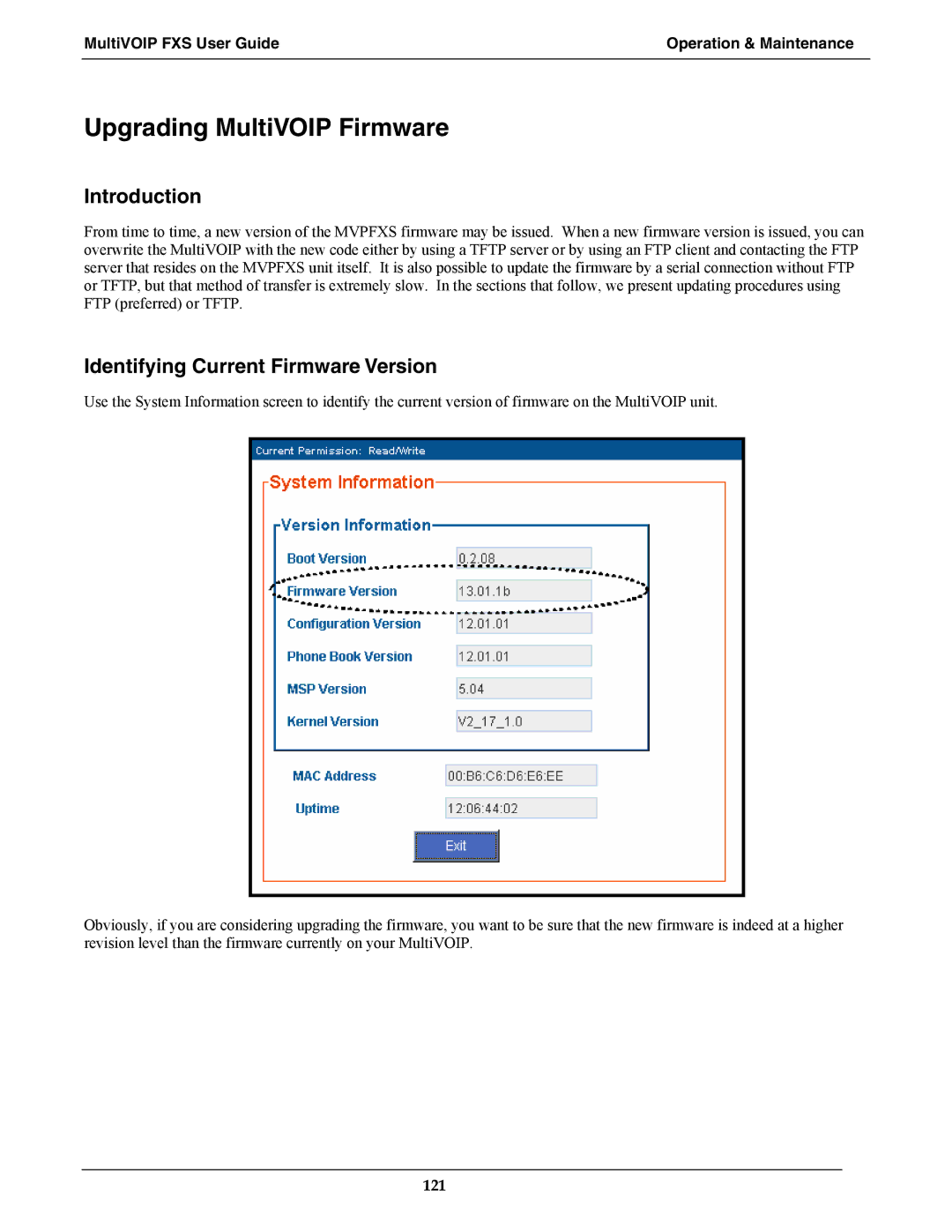 Multi-Tech Systems MVPFXS-24, MVPFXS-8 Upgrading MultiVOIP Firmware, Introduction, Identifying Current Firmware Version 