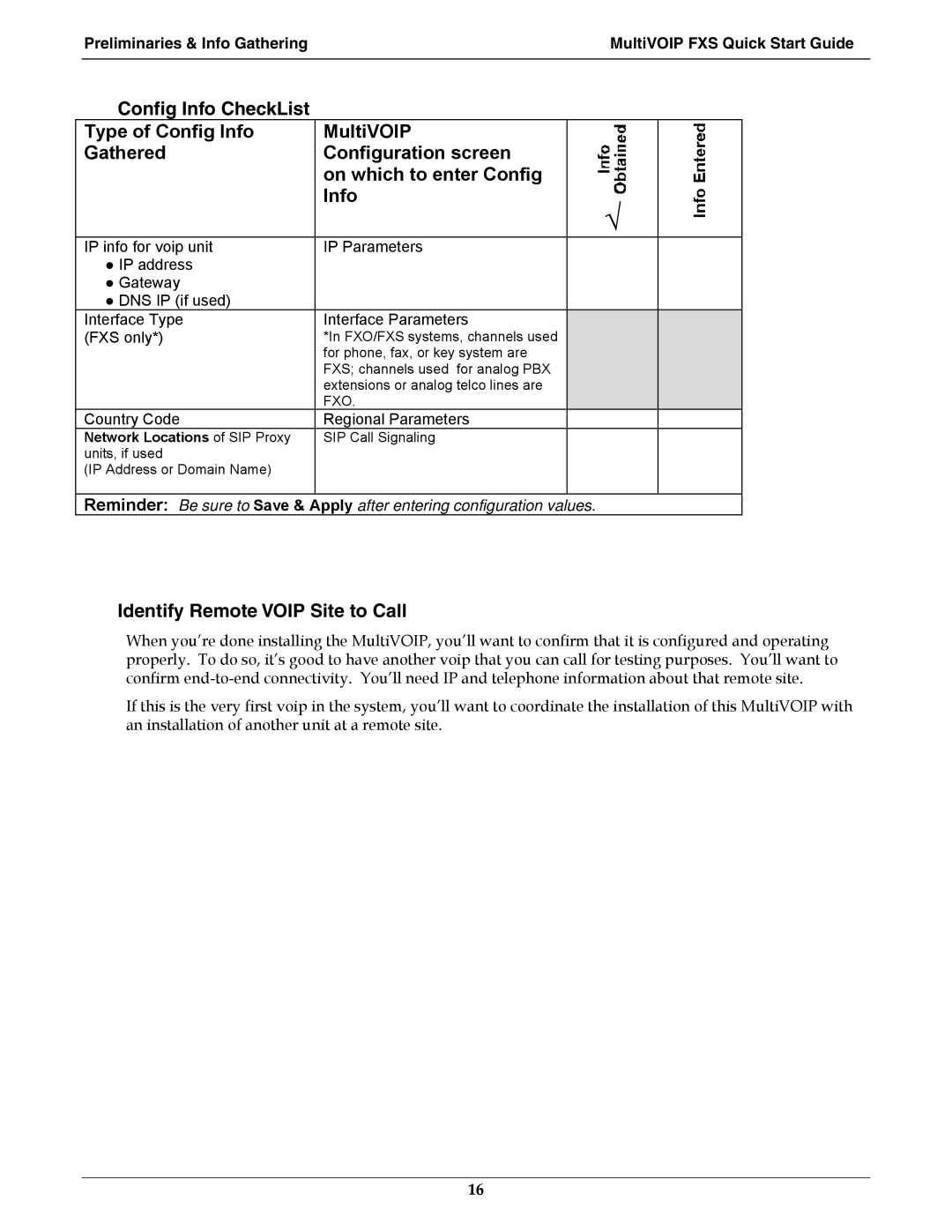 Multi-Tech Systems MVPFXS-24, MVPFXS-8, MVPFXS-16 manual Identify Remote Voip Site to Call 