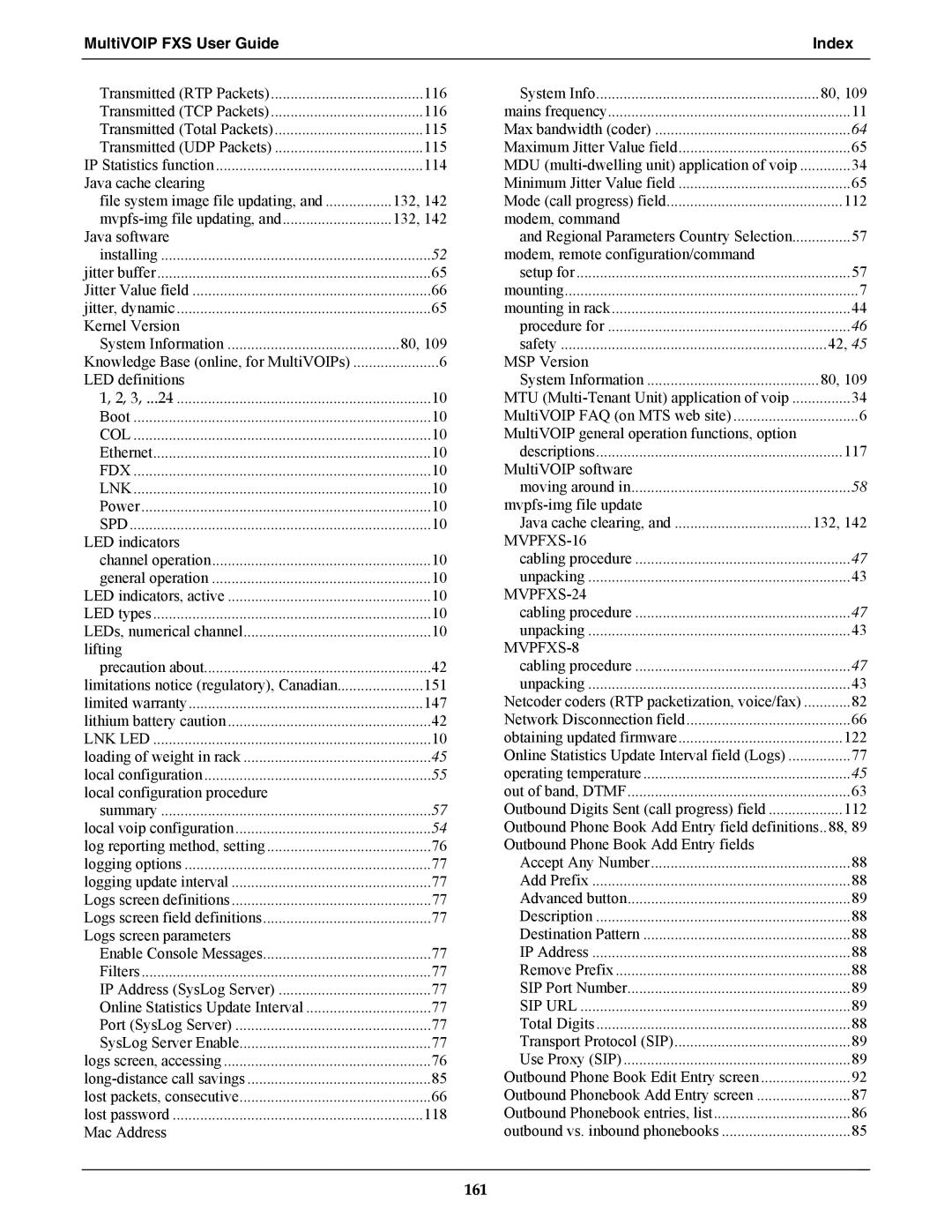 Multi-Tech Systems MVPFXS-16, MVPFXS-8, MVPFXS-24 manual 161 