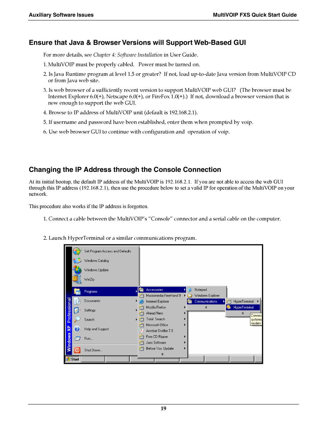 Multi-Tech Systems MVPFXS-24, MVPFXS-8, MVPFXS-16 manual Changing the IP Address through the Console Connection 