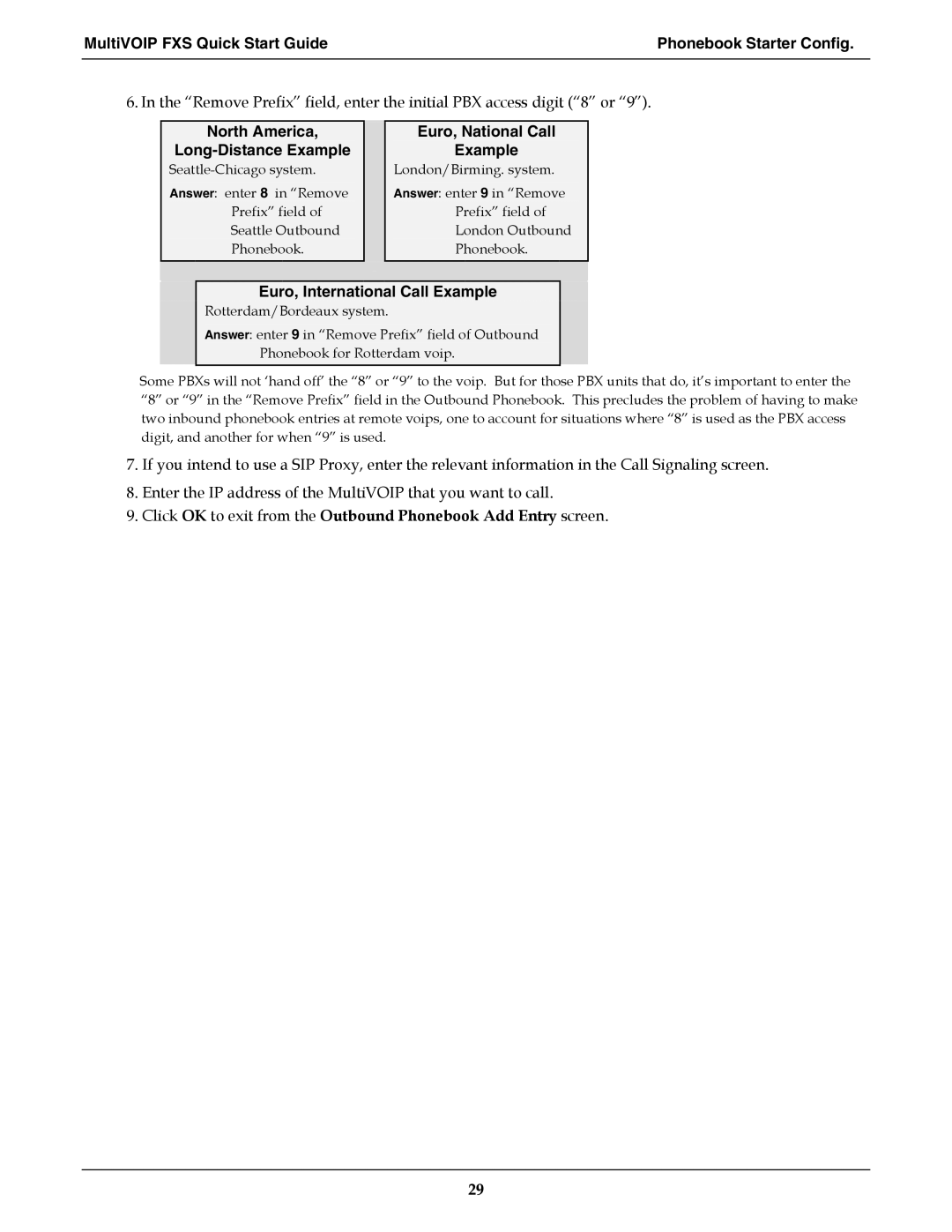 Multi-Tech Systems MVPFXS-16, MVPFXS-8, MVPFXS-24 manual Remove Prefix field, enter the initial PBX access digit 8 or 