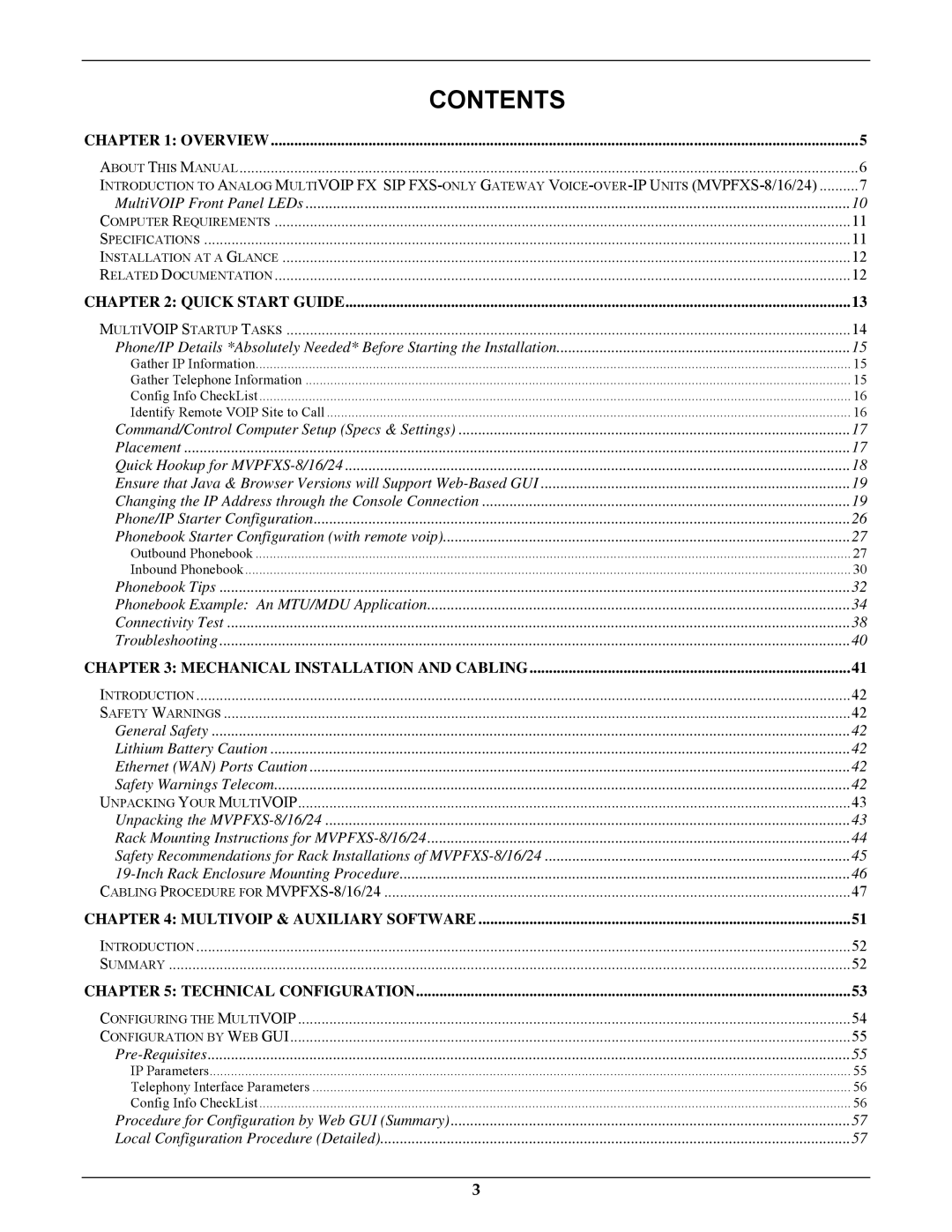 Multi-Tech Systems MVPFXS-8, MVPFXS-24, MVPFXS-16 manual Contents 